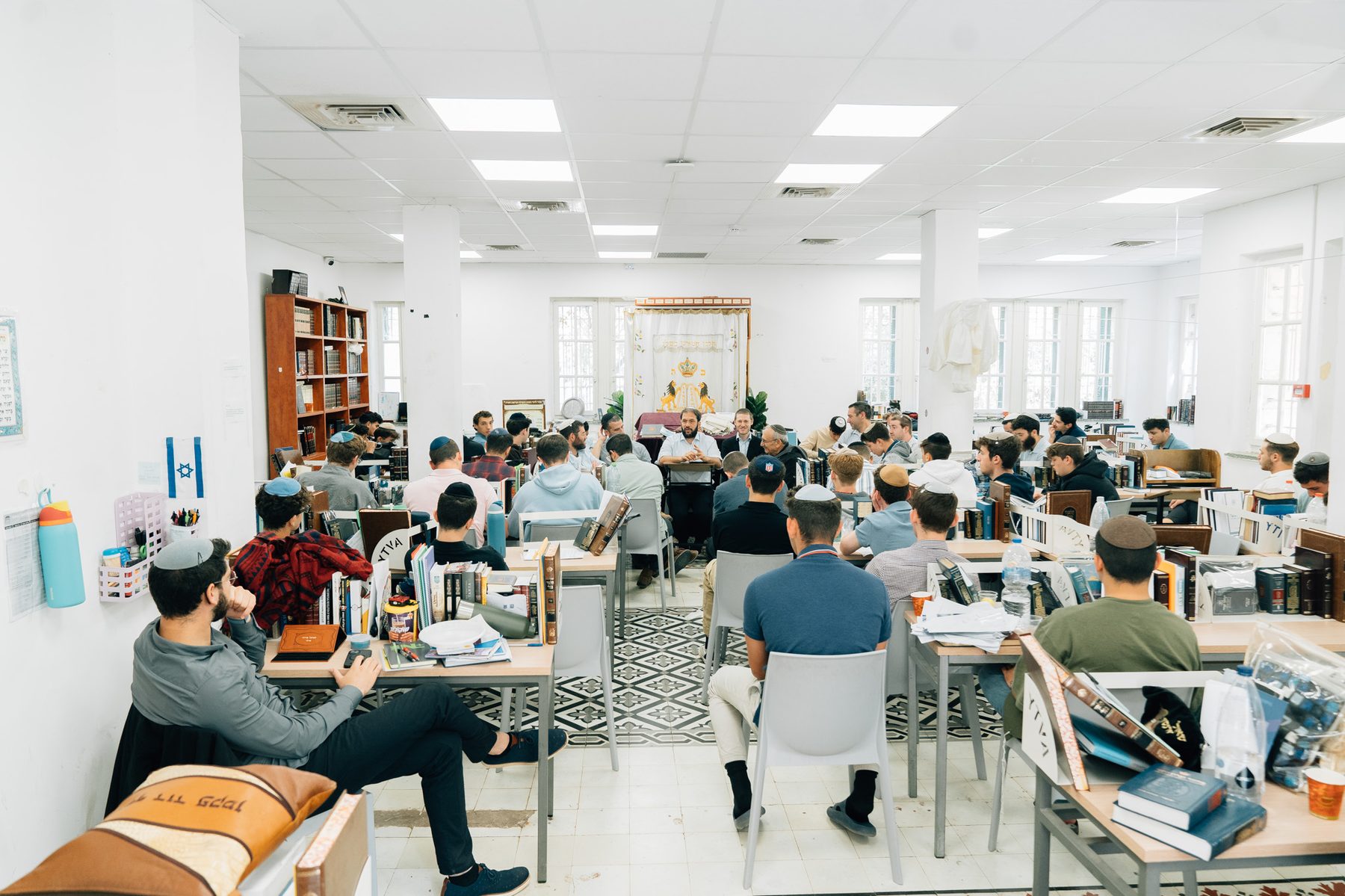 The community Beit Midrash in Baka during morning seder